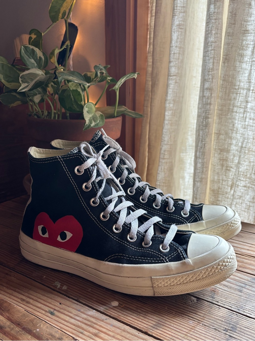 Comme des Garçons x Converse PLAY Black High-Top Sneakers with Red Heart Motif